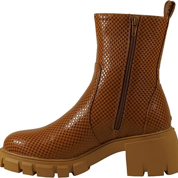 GIRL Jayce Women Ankle Boots Lug Sole Platform Chunky Block Heel Patent Leather - Picture 2 of 5